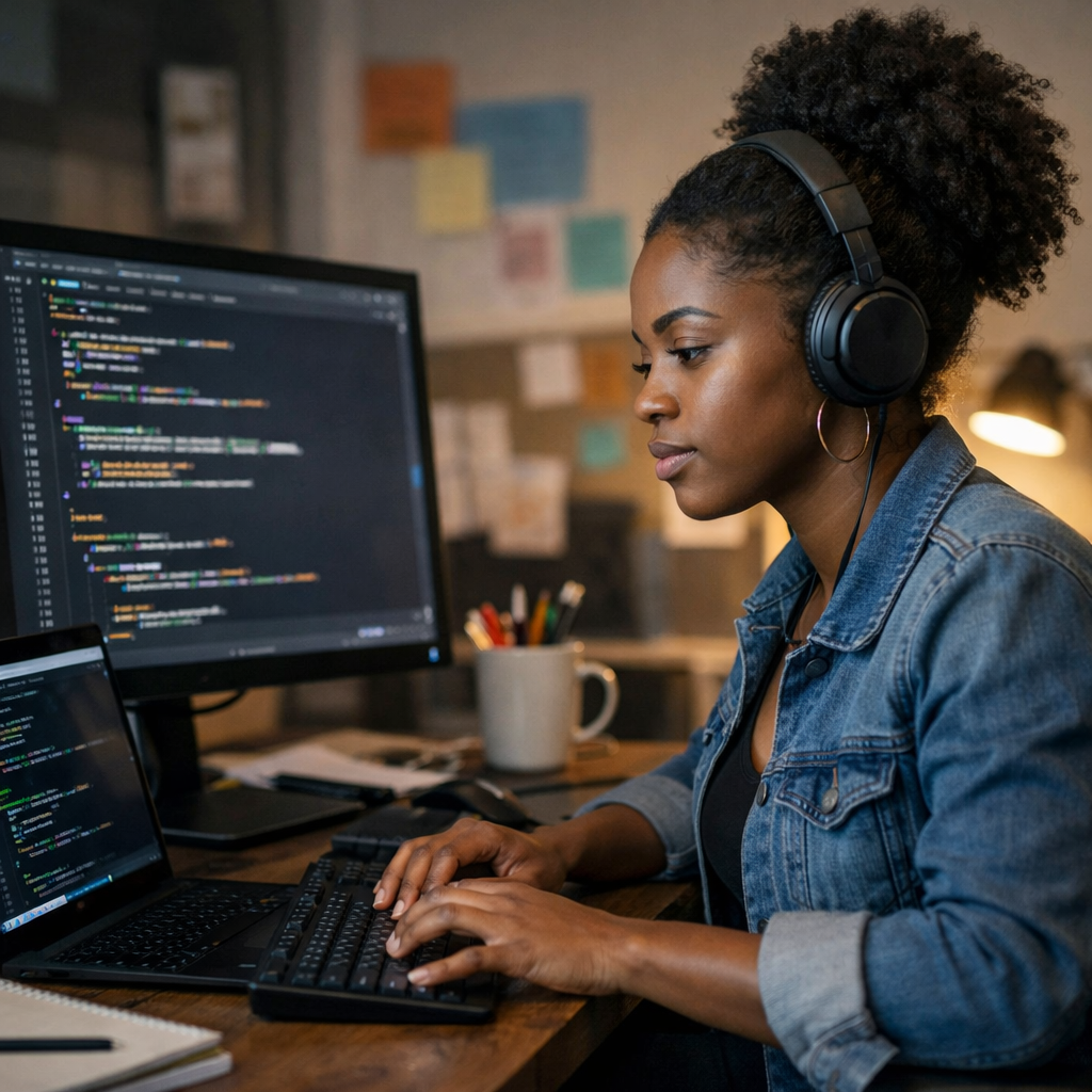 AI Black woman coding